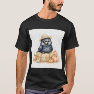 Niedliche Krähe Strohhut Ernte T-Shirt