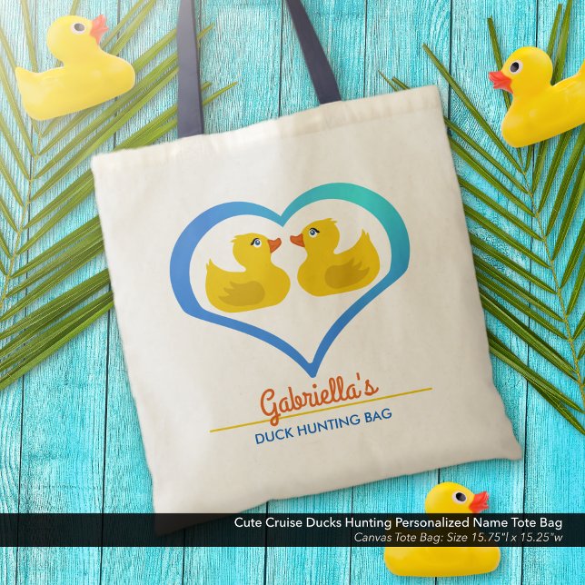 Niedliche Kreuzküken Jagd Personalisierter Name Tragetasche (Create a cute custom tote bag with your name for your cruise duck hunting adventures.)