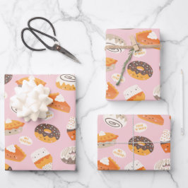 Niedliche Kuchen, Donuts und Kuchen mit Text Geschenkpapier Set