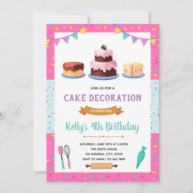 Niedliche Kuchendekoration Party Einladung (Vorderseite)
