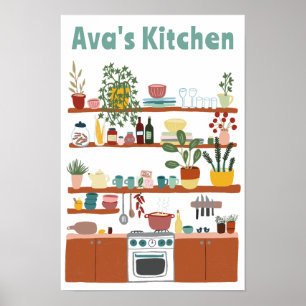 Niedliche Küchenschränke INDIVIDUELLE NAME Illustr Poster