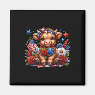 Niedliche Kuh 4. Juli floral USA Patriotische Kuh Magnet
