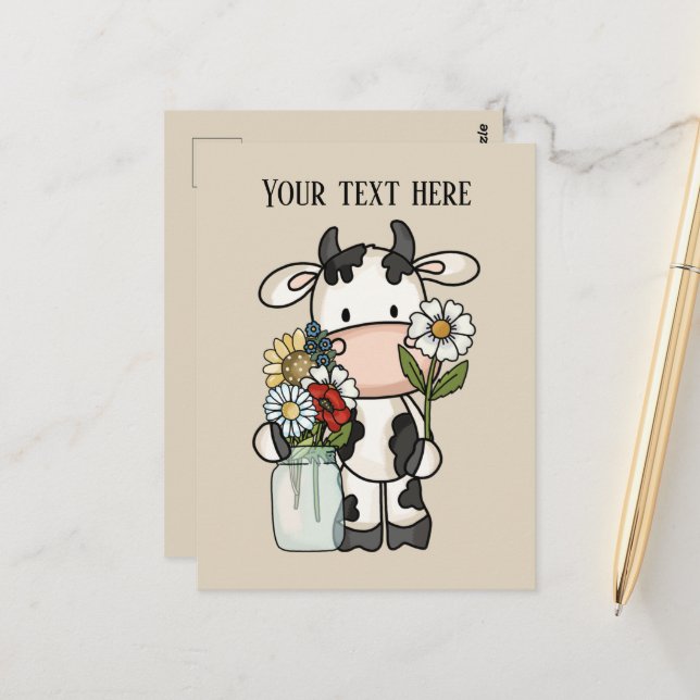 Niedliche Kuh-Blume hinzufügen Postkarte (Vorderseite/Rückseite Beispiel)