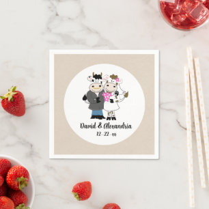 Niedliche Kuh Couple Hochzeit Rustikales Land Serviette