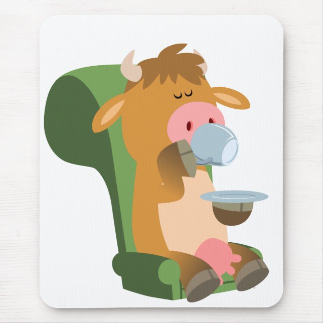 Niedliche Kuh des Cartoon und eine nette Cuppa Mou Mousepad (Vorne)