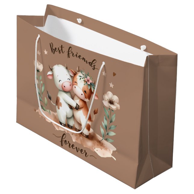Niedliche Kuh Die besten Freunde Umarmung Kunst un Große Geschenktüte (Vorderseite Schrägansicht)