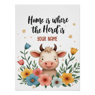 Niedliche Kuh - Entwurf eines bearbeitbaren Famili Poster