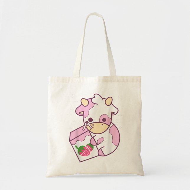 Niedliche Kuh Erdbeere Milch Kawaii Geschenk Tragetasche (Vorne)