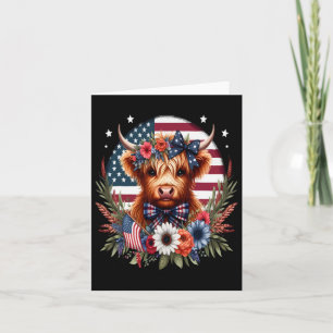 Niedliche Kuh Florals 4. Juli USA Flag Patriotic C Karte