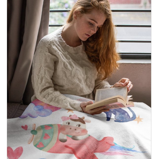 Niedliche Kuh, Flugzeug, Katzen, Mond, Whimsikum,  Fleecedecke (Von Creator hochgeladen)