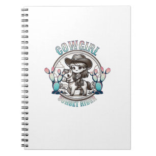 Niedliche Kuh Girl Reiten Cowgirl Sunset Rider _7 Notizblock