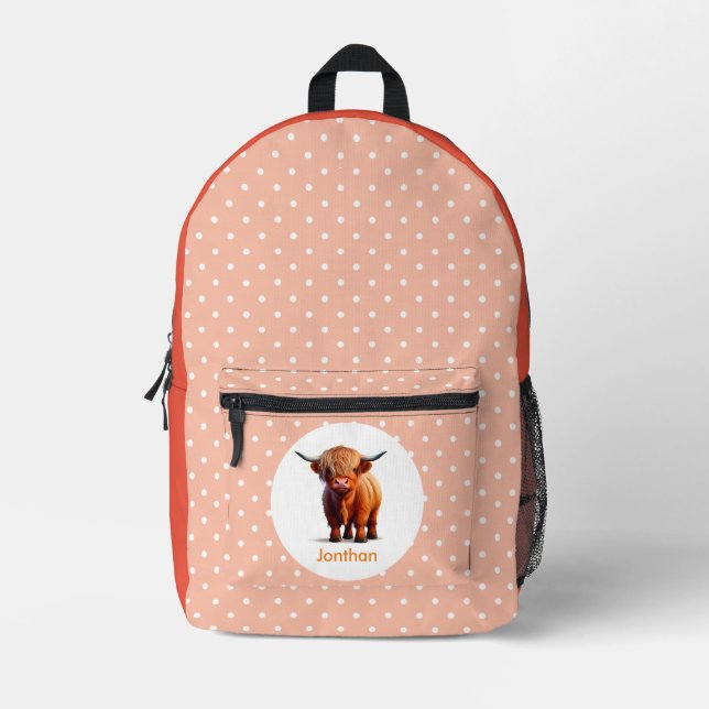Niedliche Kuh Highlander Bedruckter Rucksack (Vorderseite)