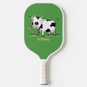 Niedliche Kuh im grünen Cartoon personalisiert Pickleball Schläger