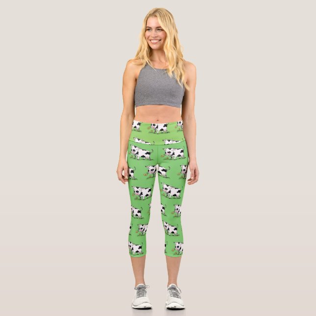 Niedliche Kuh in Cartoon-Abbildung Capri Leggings (Vorderseite)