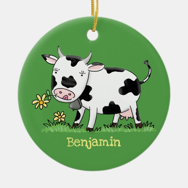 Niedliche Kuh in Cartoon-Abbildung Keramik Ornament (Vorne)
