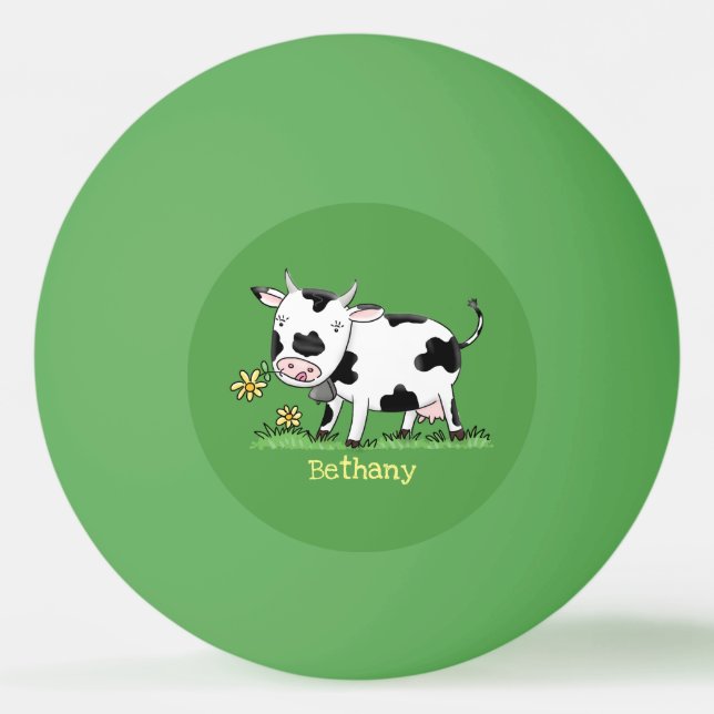 Niedliche Kuh in Cartoon-Abbildung Tischtennisball (Vorderseite)