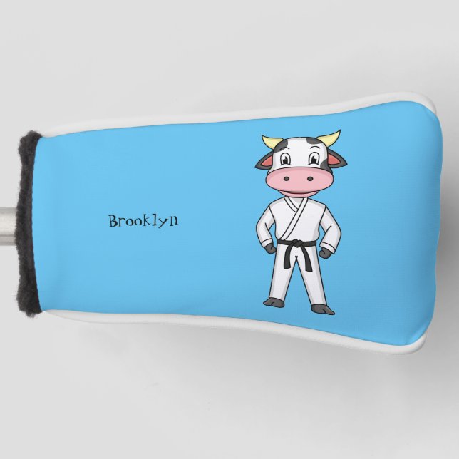 Niedliche Kuh in Kung Fu Anzug Cartoon Golf Headcover (Vorderseite)
