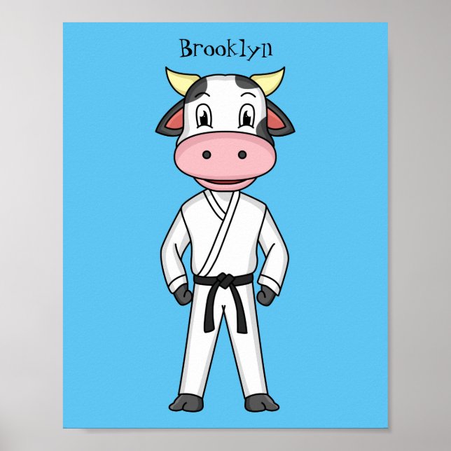 Niedliche Kuh in Kung Fu Anzug Cartoon Poster (Vorne)