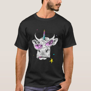 Niedliche Kuh in rosa Brille mit Rainbow Einhornho T-Shirt