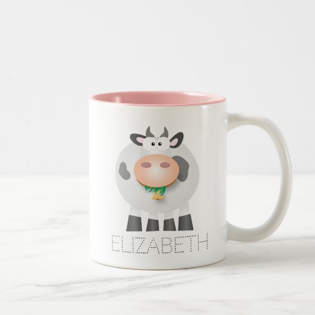 Niedliche Kuh isst Gras Funny Farm Tierischer Cart Zweifarbige Tasse (Rechts)