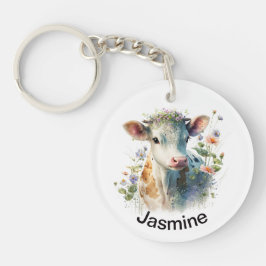 Niedliche Kuh mit Ihrem Namen Blumenfarm Schlüsselanhänger