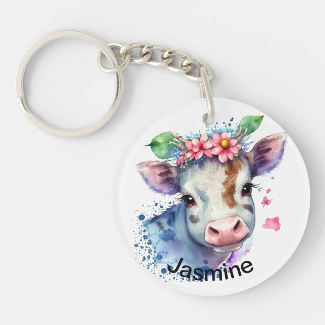 Niedliche Kuh mit Ihrem Namen Blumenkohl-Farm Schl Schlüsselanhänger (Vorderseite)