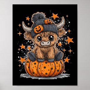 Niedliche Kuh mit Pumpkin Spooky Jahreszeit Retro  Poster