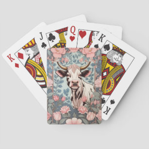 Niedliche Kuh mit rosa, floralen Hintergrund Spielkarten