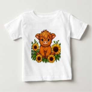 Niedliche Kuh mit Sonnenblumen Baby T-shirt