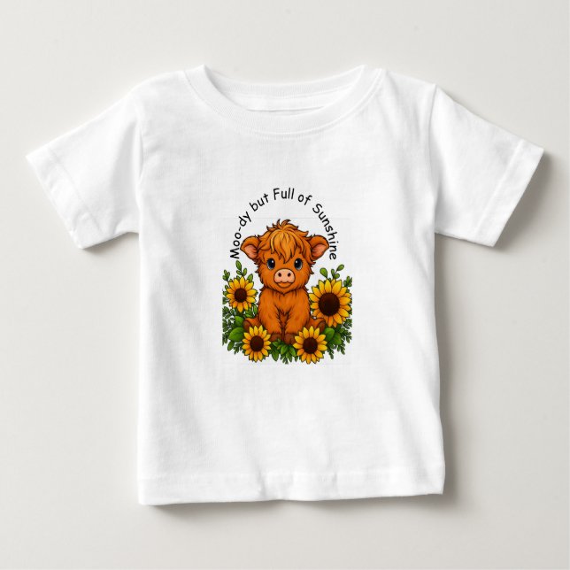 Niedliche Kuh mit Sonnenblumen Baby T-shirt (Vorderseite)