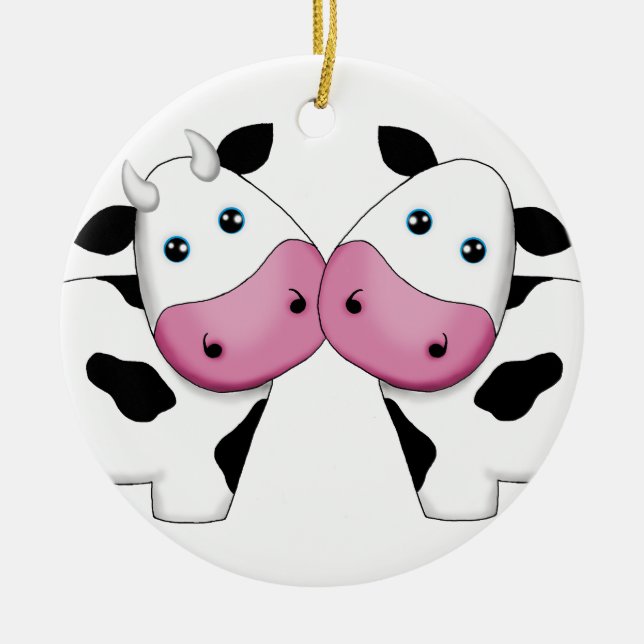Niedliche Kuh-Paar-Verzierung Keramik Ornament (Vorne)
