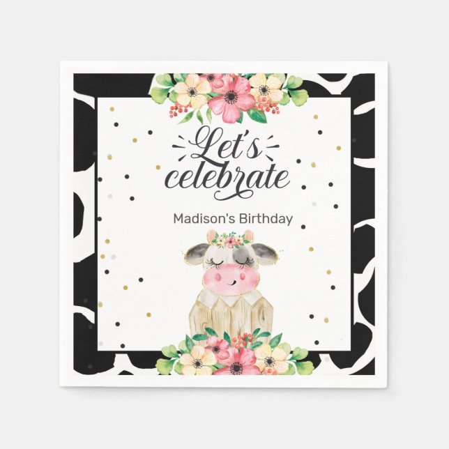 Niedliche Kuh Personalisierter Papiere Napkin Serviette (Vorderseite)