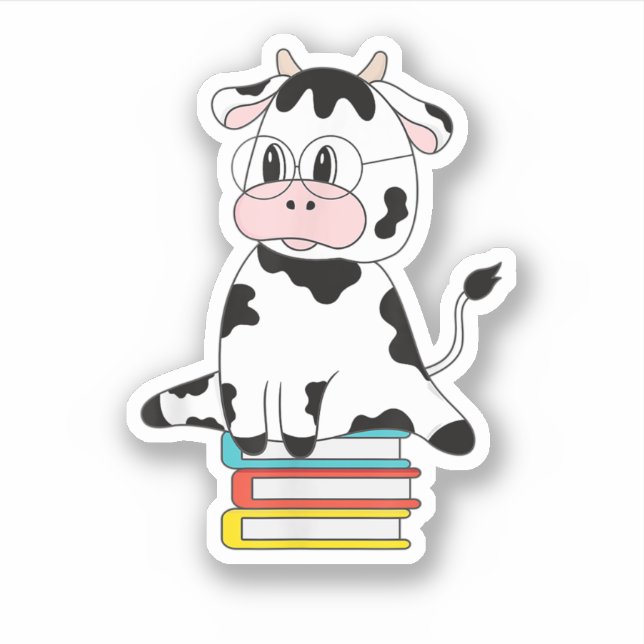 Niedliche Kuh Print Kawaii Tiermuster Buch Lesen Aufkleber (Vorderseite)