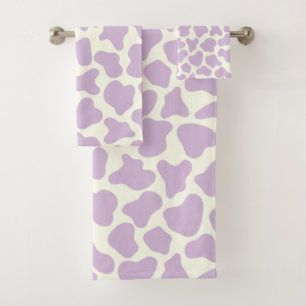 Niedliche Kuh-Print-Muster Ästhetik Lilac Badhandtuch Set