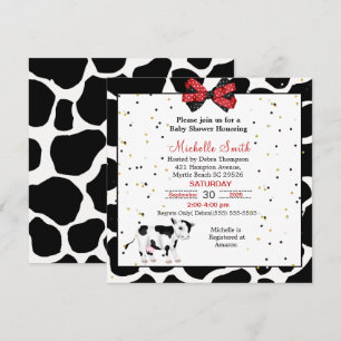 Niedliche Kuh Print Red Black Baby Dusche Einladun Einladung