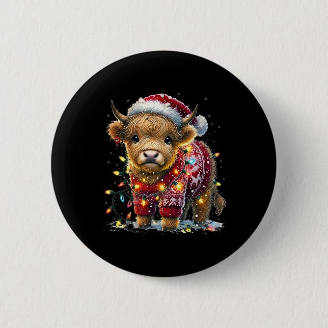 Niedliche Kuh Santa Sweater Weihnachtsbaum Lights  Button (Vorderseite)