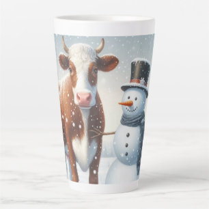 Niedliche Kuh & Schneemann im Winterfeld Milchtasse