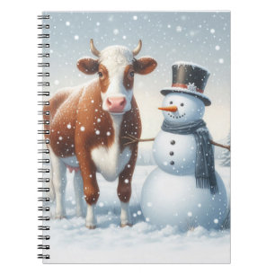 Niedliche Kuh & Schneemann im Winterfeld Notizblock