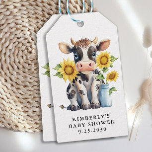 Niedliche Kuh Sonnenblumen Einfache moderne Farm B Geschenkanhänger