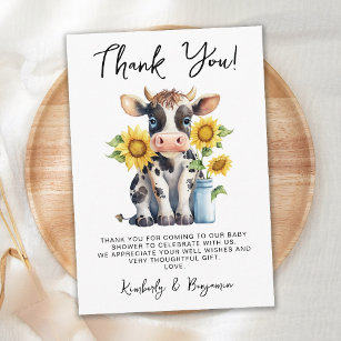 Niedliche Kuh Sonnenblumen Moderne, einfache Farm  Dankeskarte