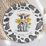 Niedliche Kuh Sonnenblumen Moderne, einfache Farm  Pappteller<br><div class="desc">Wir stellen Ihnen unsere bezaubernden "Heilige Kuh" Babydusche-Einladungen vor! Diese Einladungen eignen sich perfekt für eine geschlechtsneutrale Babydusche, da sie ein niedliches Kalb und Sonnenblumen in einem einfachen und modernen Aquarelldesign aufweisen. Das Schwarz-, Weiß- und Gelbtöne verleiht dem verspielten Thema "Bauerntiere" eine Touch Eleganz. Unsere Einladungen werden auf hochwertigen Kartons...</div>