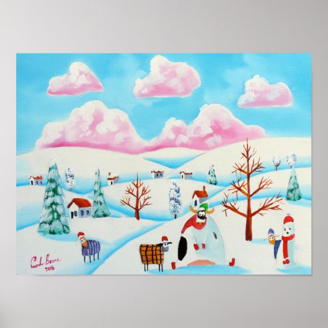 Niedliche Kuh und Schafe Poster (Vorne)