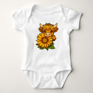 Niedliche Kuh und Sonnenblumen Baby Strampler