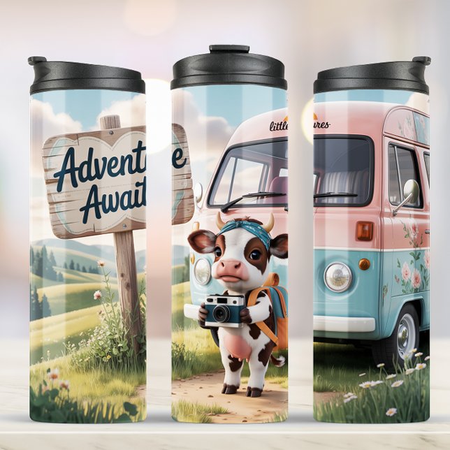 Niedliche Kuh Vintag Adventure Tumbler Thermosbecher (Let the Adventure Begin! Perfect for Travel or celebrating the adventure of parenthood!)