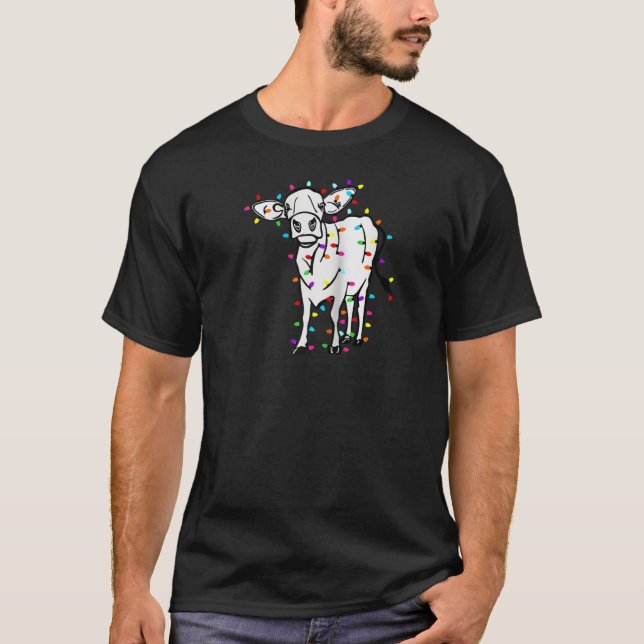 Niedliche Kuh Weihnachtslicht Kuh Eigentümer Kuh L T-Shirt (Vorderseite)