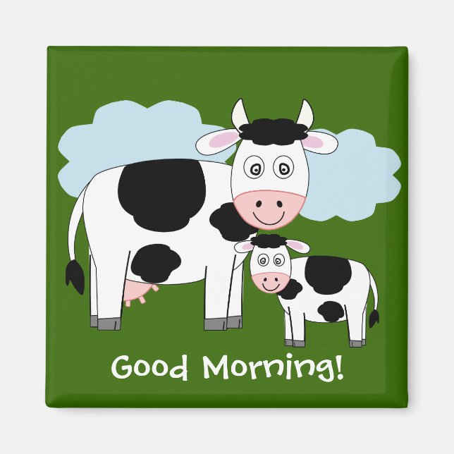 Niedliche Kühe Kühlschrankmagnet "Guten Morgen" (Vorne)