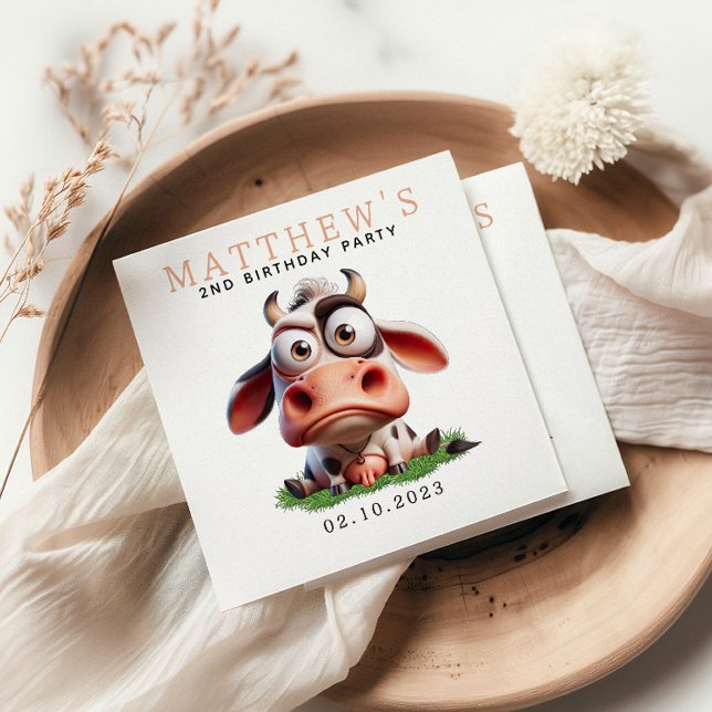 Niedliche Kühe Landtiere 2. Geburtstag Party Serviette (Von Creator hochgeladen)