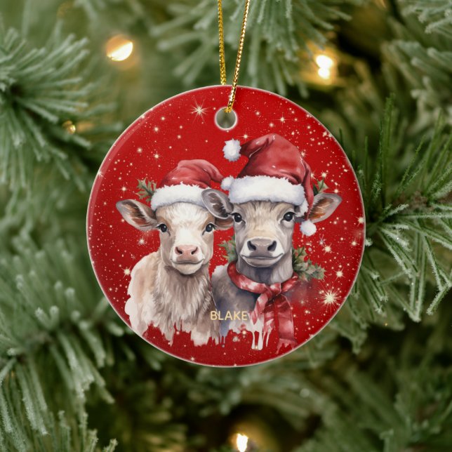 Niedliche Kühe - Neugeborene & Kinder Personalisie Keramik Ornament (Baum)
