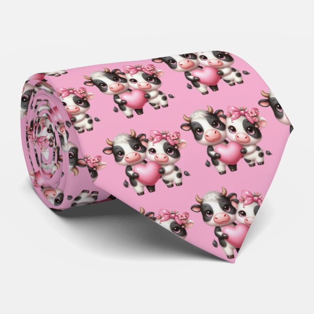 Niedliche Kühe Rosa Herz Krawatte (Gerollt)