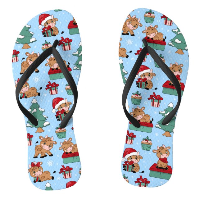 Niedliche Kühe Weihnachtsbauernhof Modernes Muster Flip Flops (Fußbett)